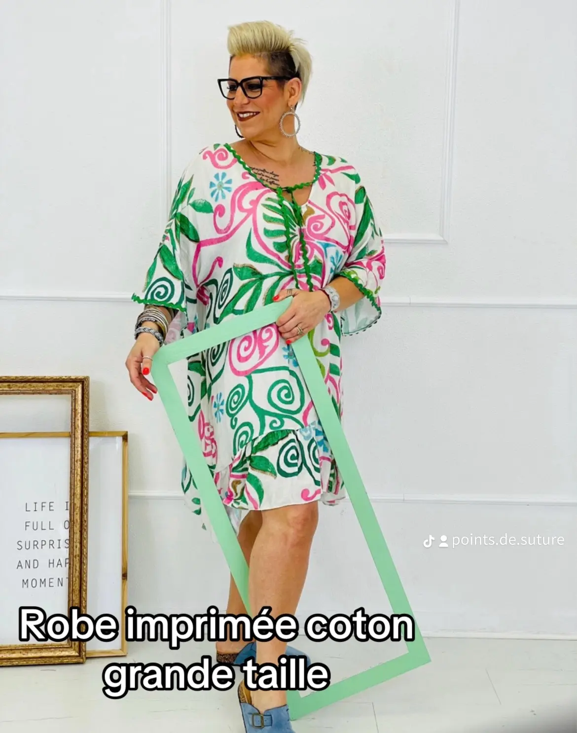 Robe imprimée rose et verte grande taille 