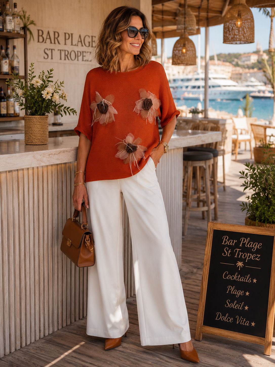 Pull léger fleurs LM Lulu rouille