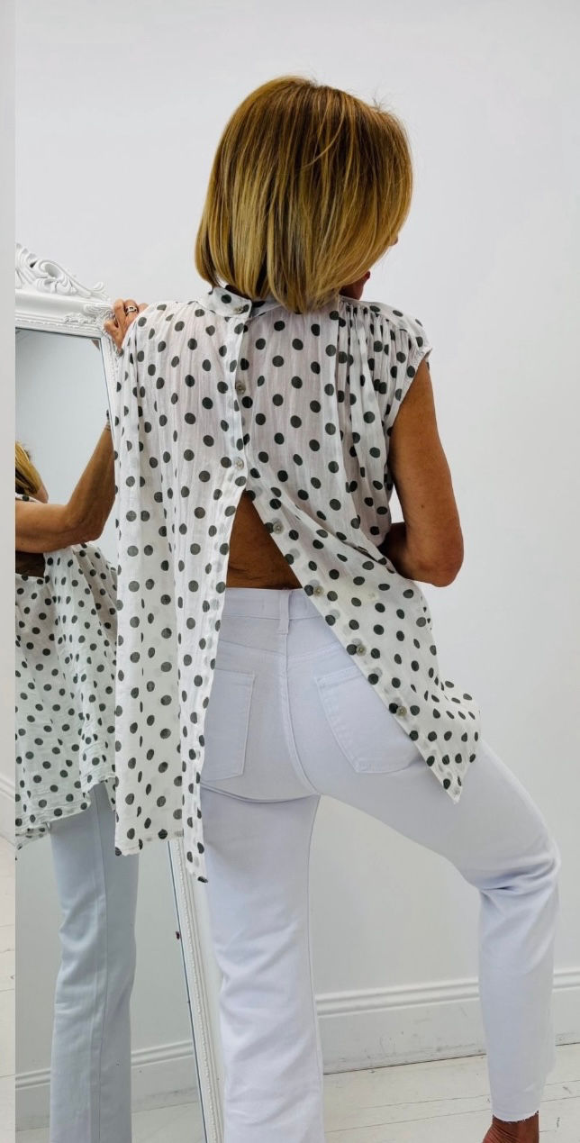 Miniature : Chemise fluide blanche à pois noirs 