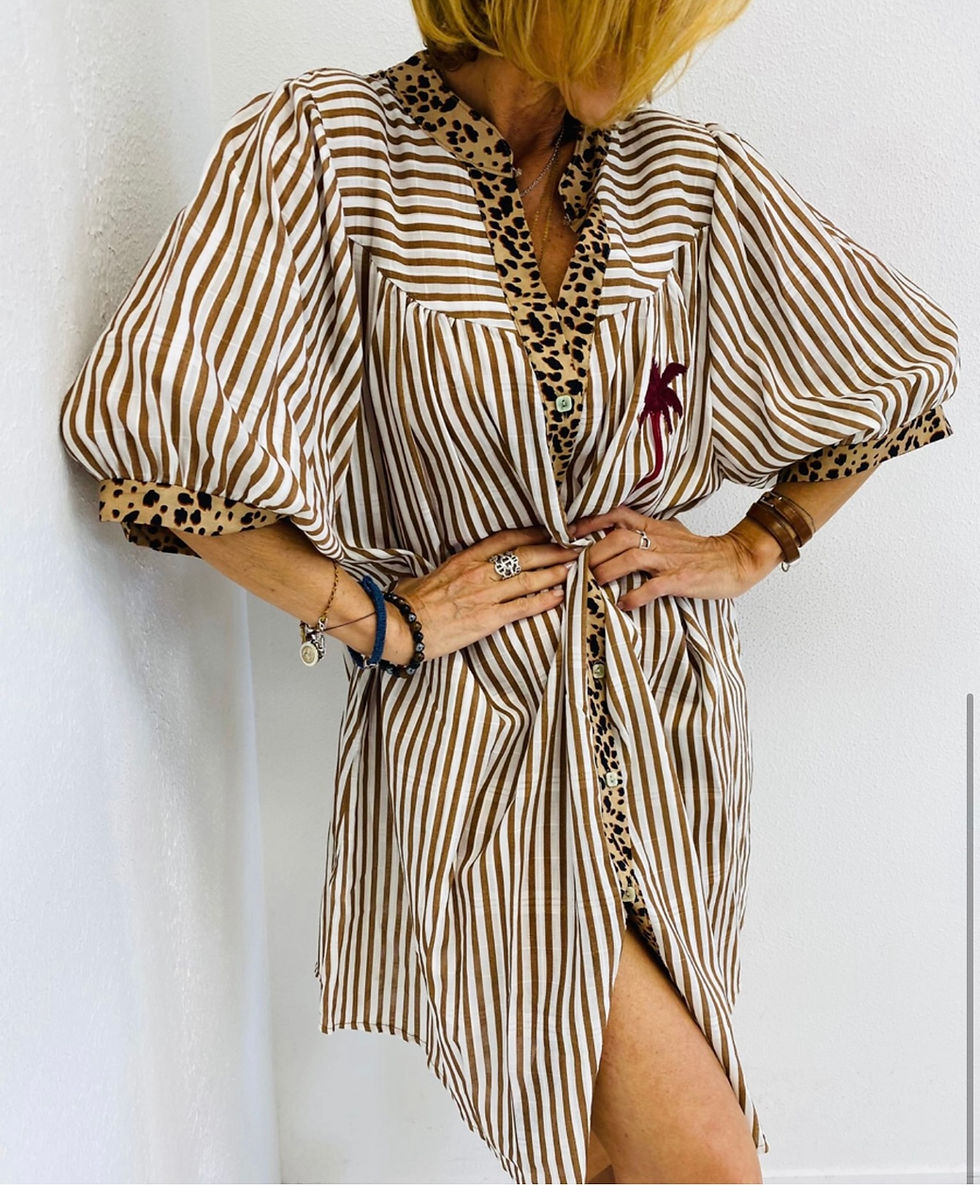 Miniature : Robe chemise  courte rayée et léopard 