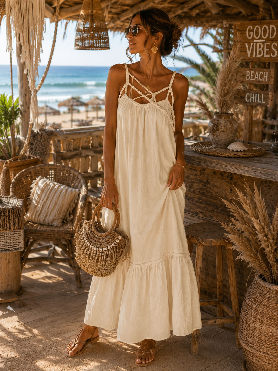 Robe beige tressée