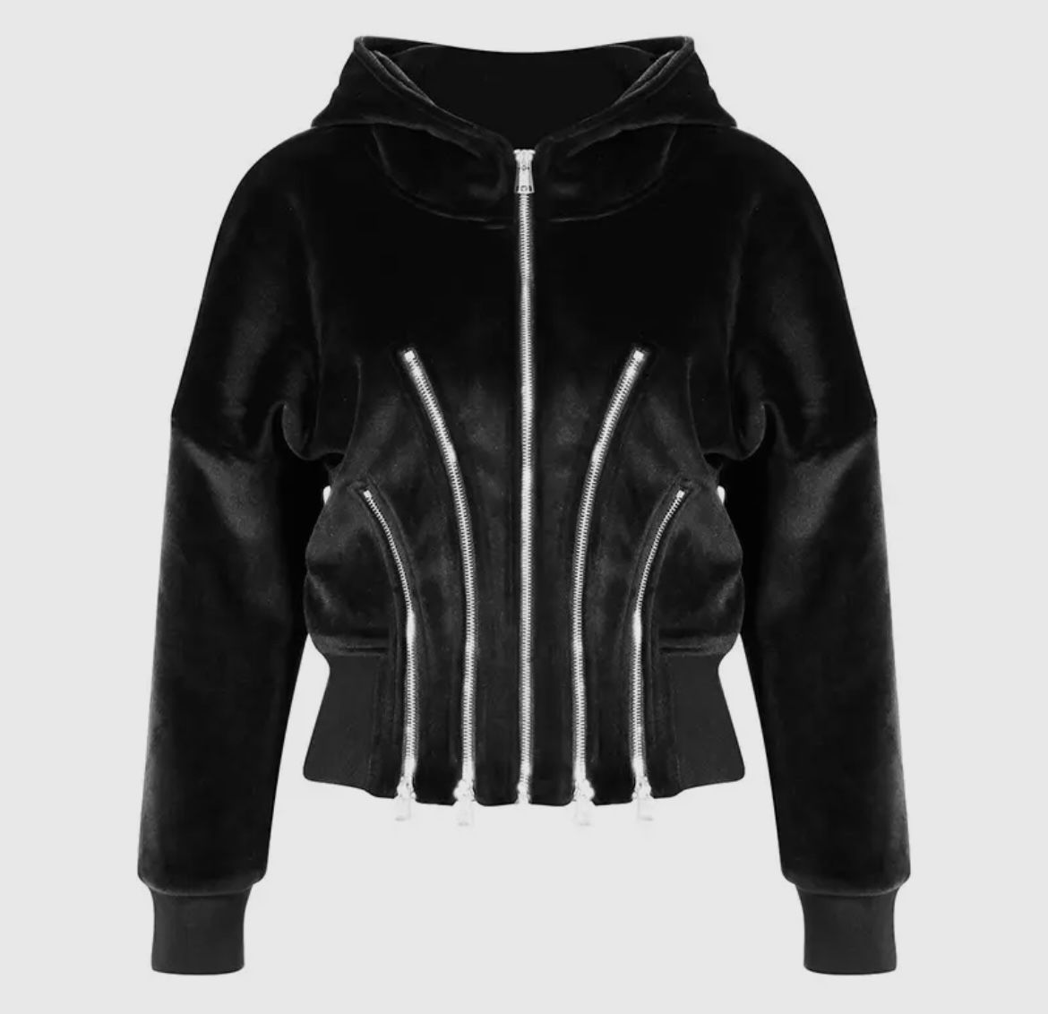 Sweat à capuche noir velours et zip 