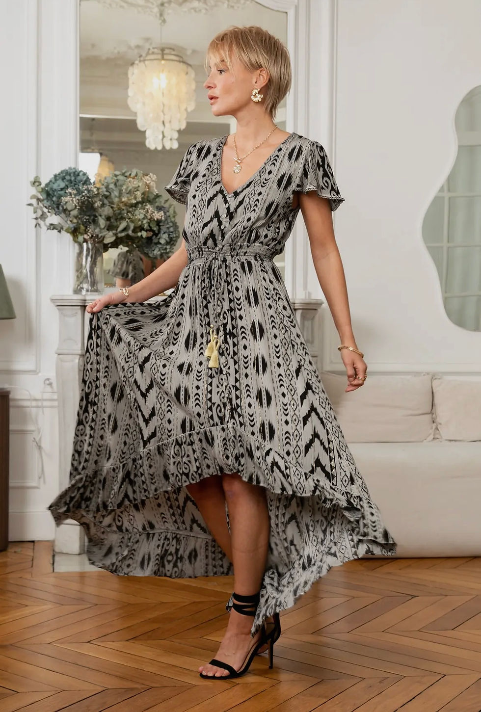 Miniature : Robe asymétrique grise et noire 