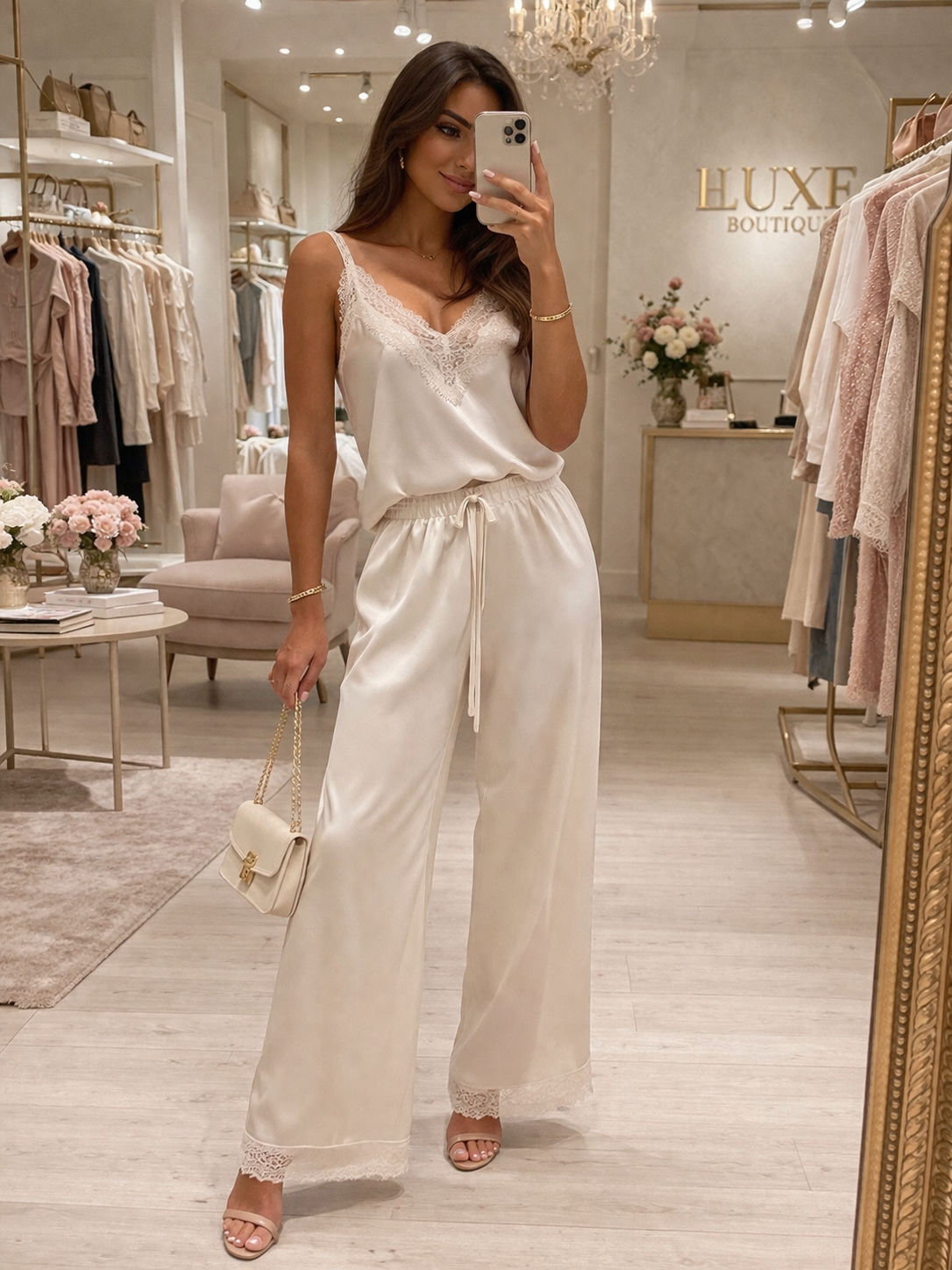 Ensemble top et pantalon beige