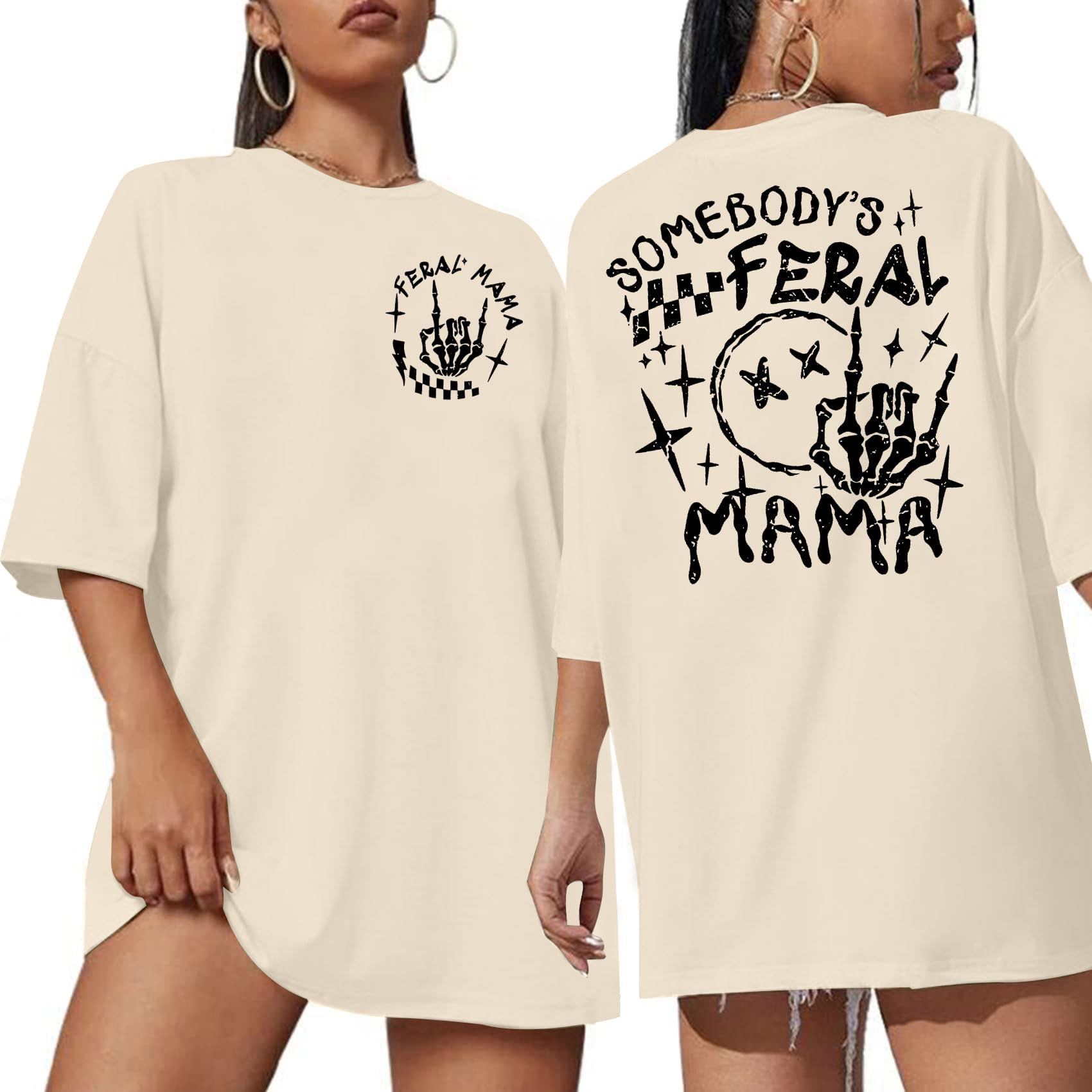 Women Oversized Mama Shirt Apricot