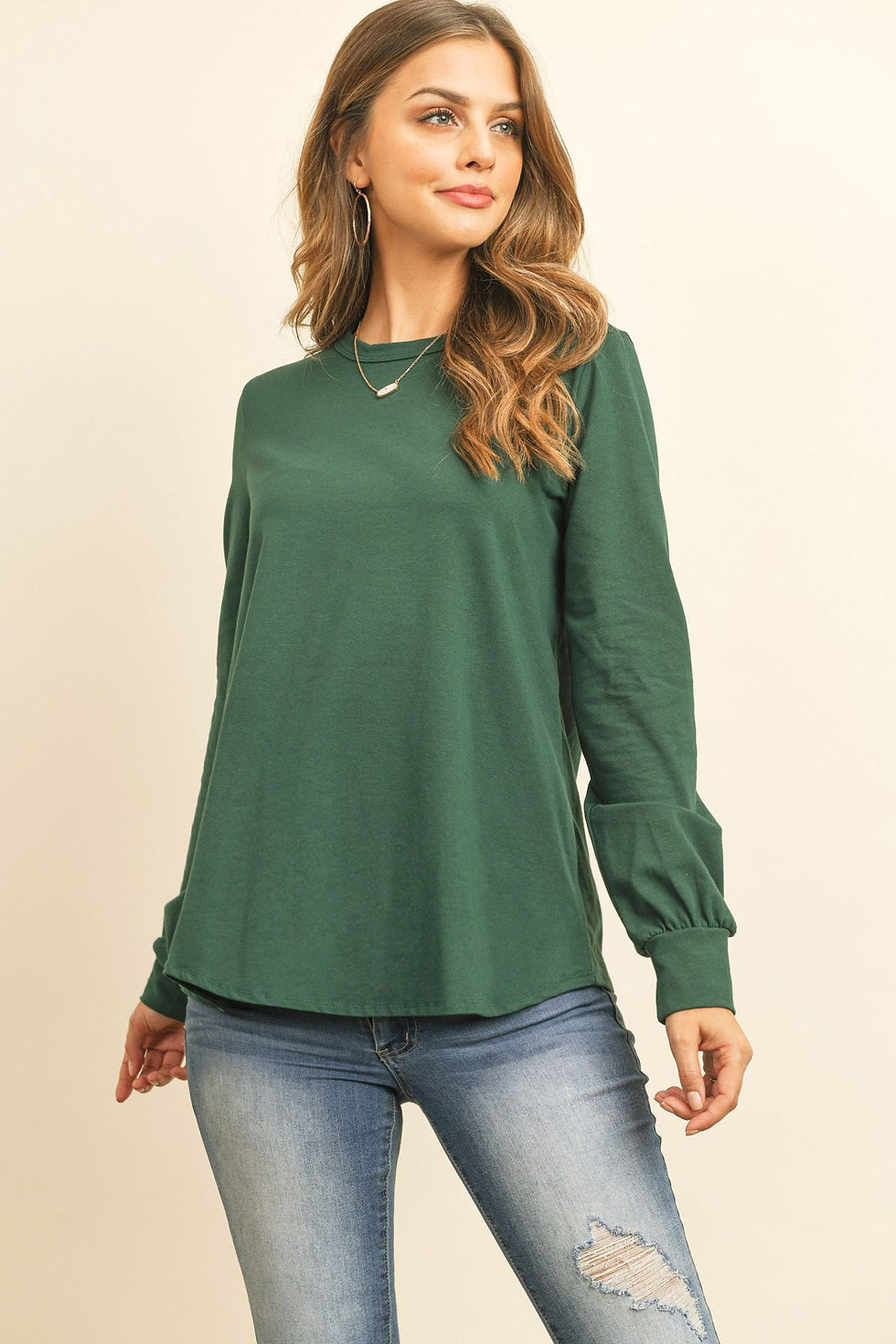 Thumbnail: Long Sleeve Round Neck Solid Top