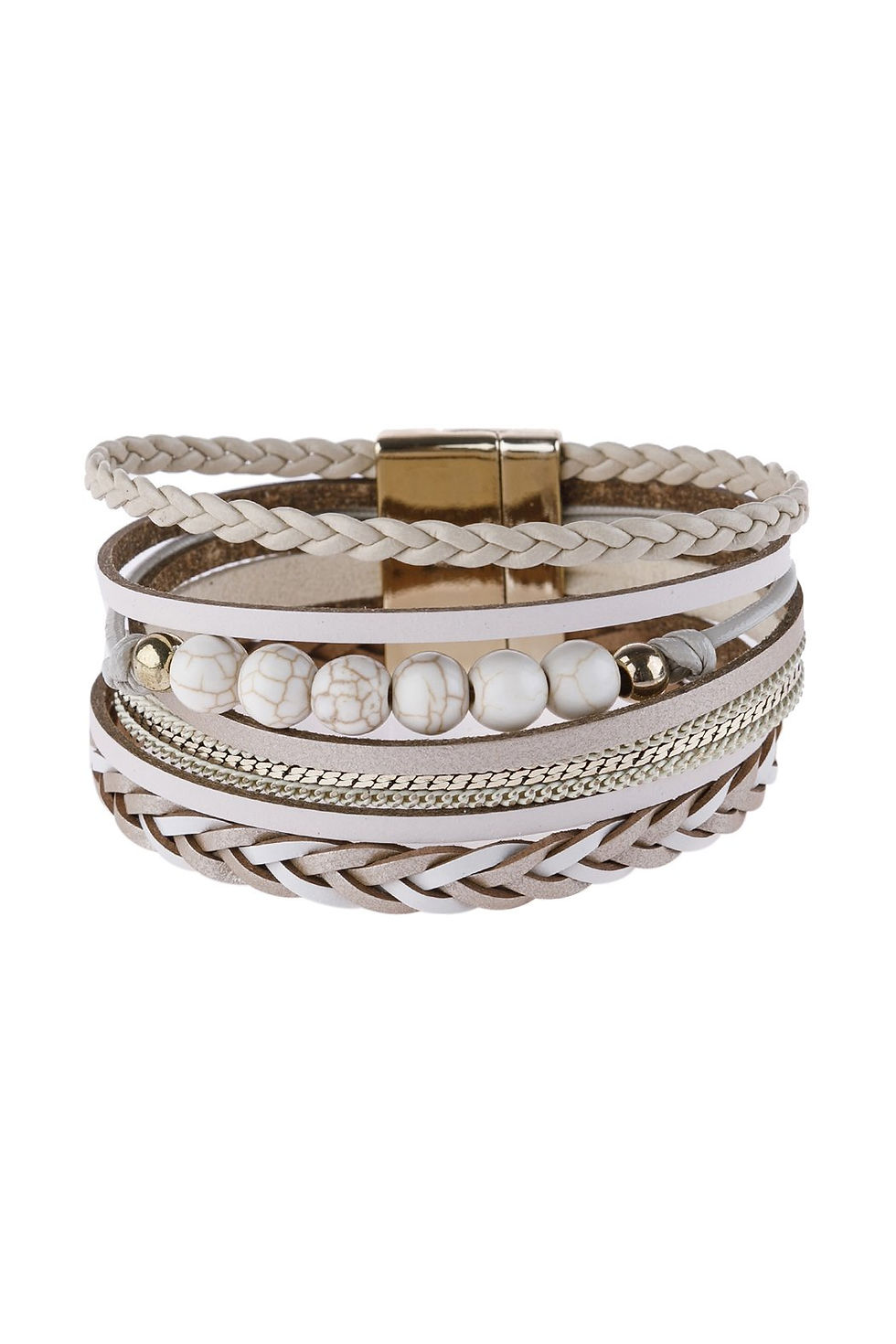 Thumbnail: Hdb2979 - Leather Braided Beads Wrap Magnetic Bracelet