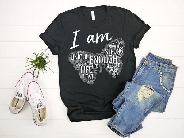 Thumbnail: I Am Enough Christian Butterfly Letter Printed T-Shirt Tee Summer Casual Wear