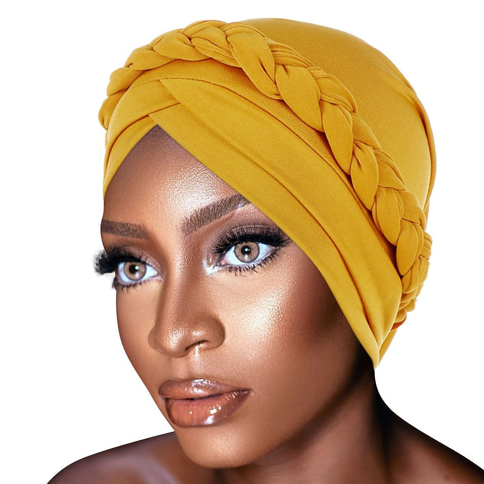 Thumbnail: PRE-TIED Women African Turban With Rose Braided Knot Bonnet Bea2nie Cap Headwrap