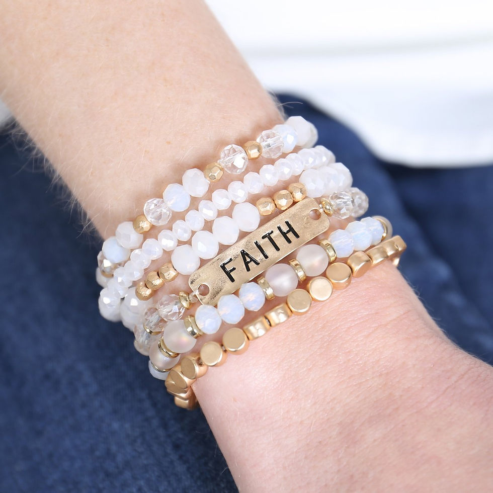 Thumbnail: "Faith" Charm Mixed Beads Bracelet