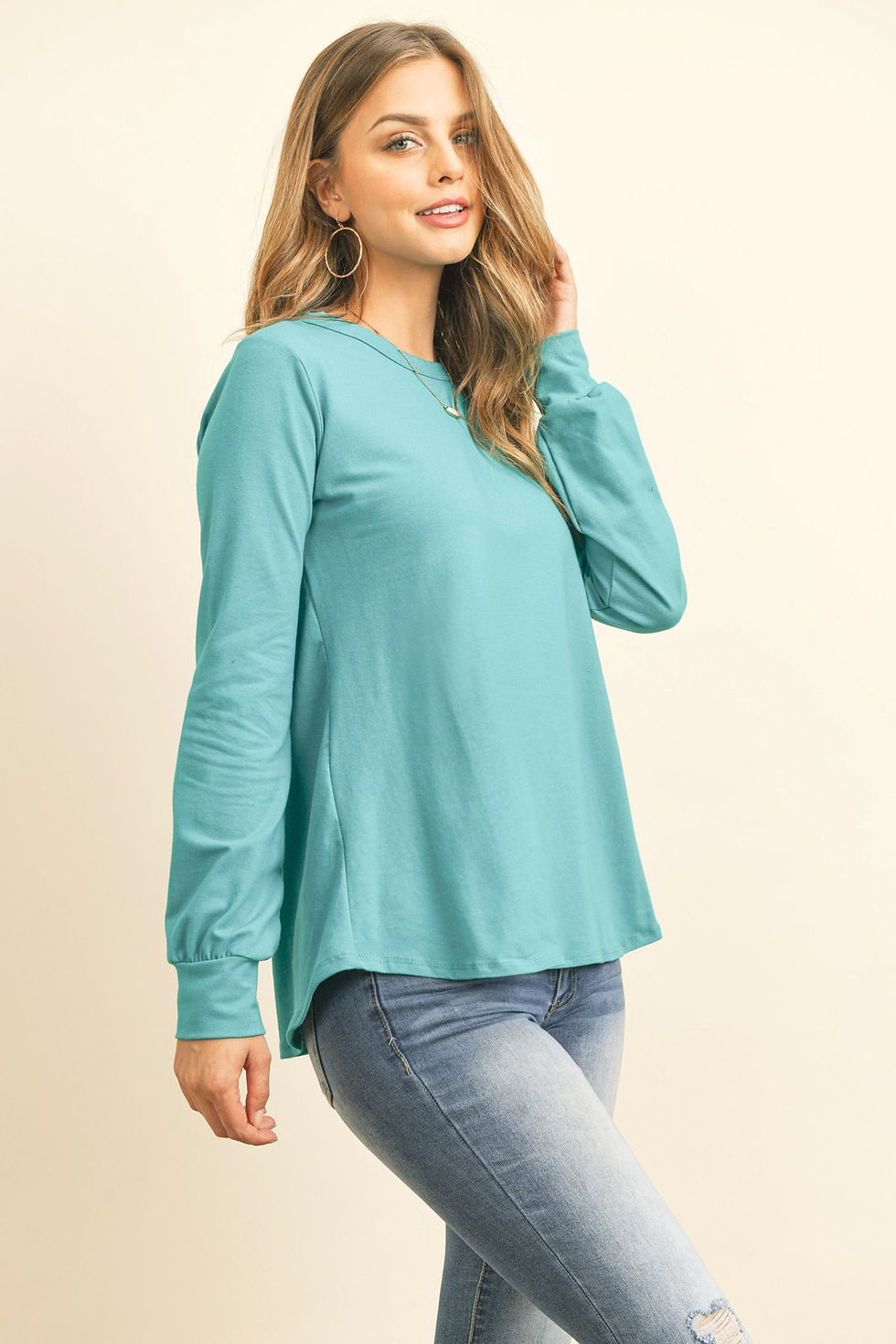 Thumbnail: Long Sleeve Round Neck Solid Top
