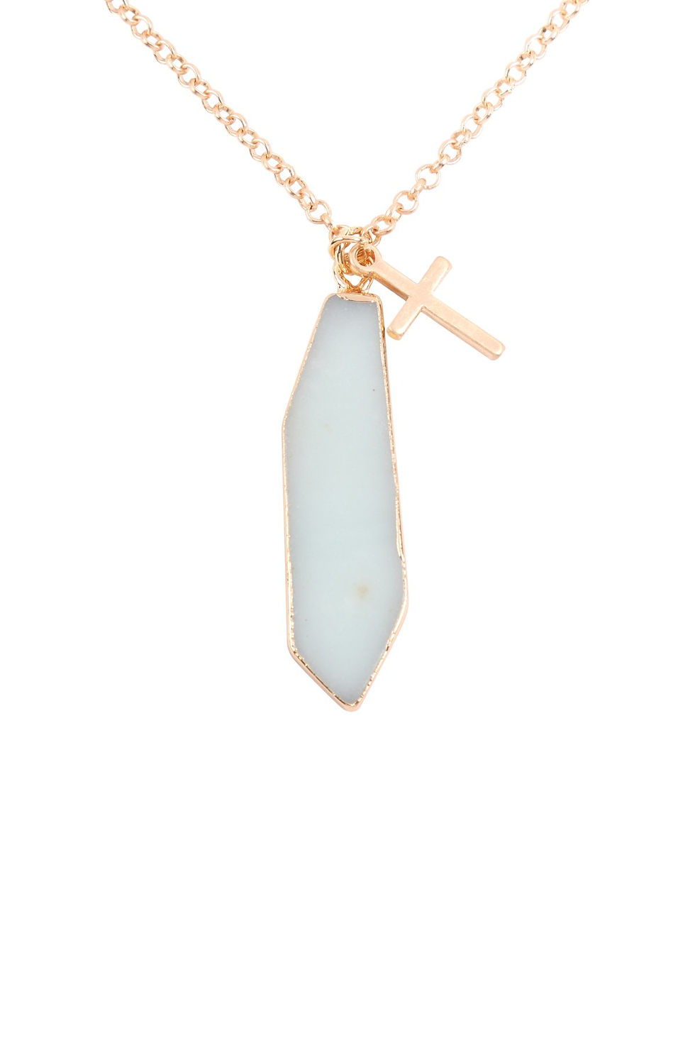 Thumbnail: Hdn3123 - Natural Stone With Cross Pendant Necklace
