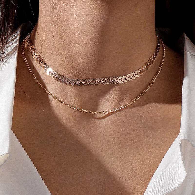 Thumbnail: Silver Color Cross Necklaces & Pendants for Women Choker Clavicle Chain Jewelry