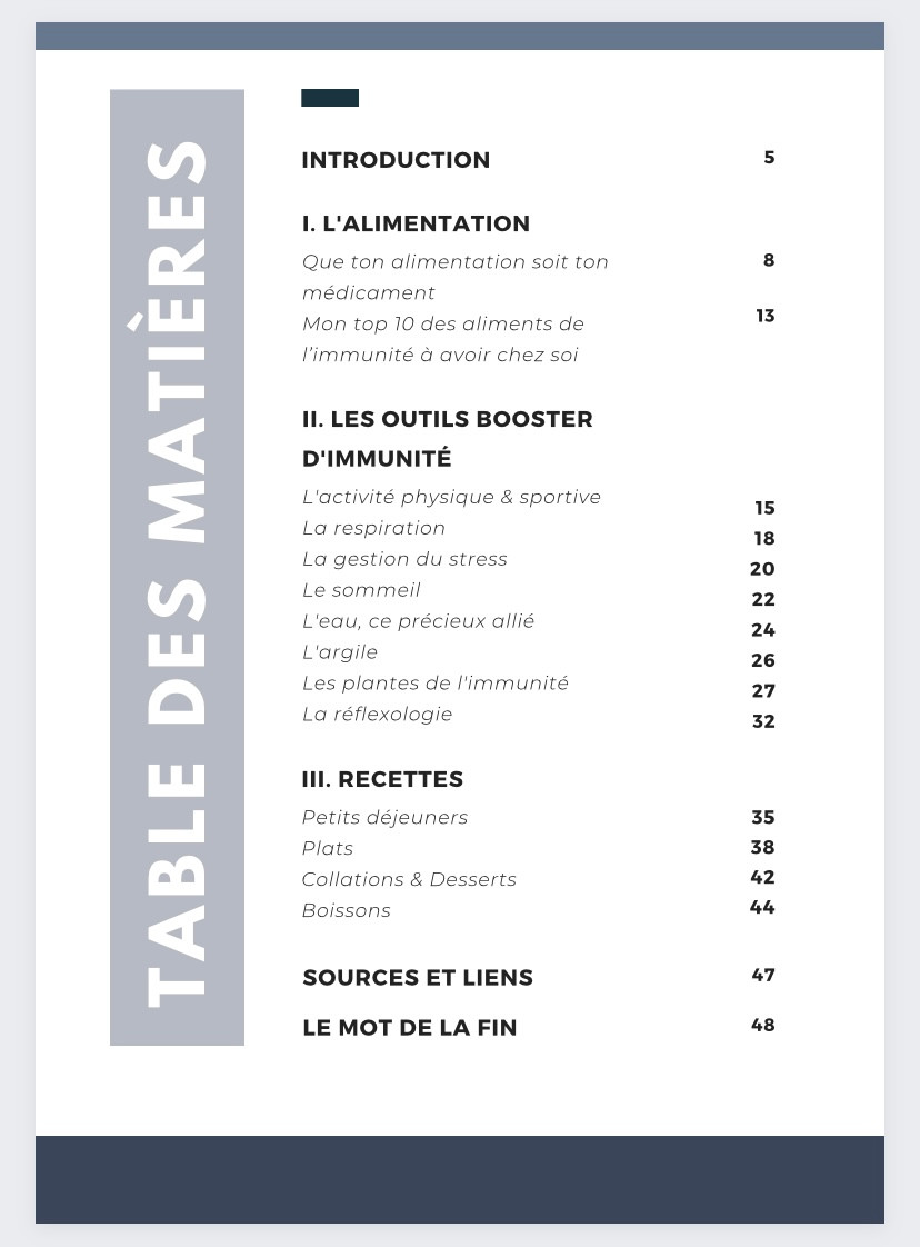 Ebook Immunité - Sommaire