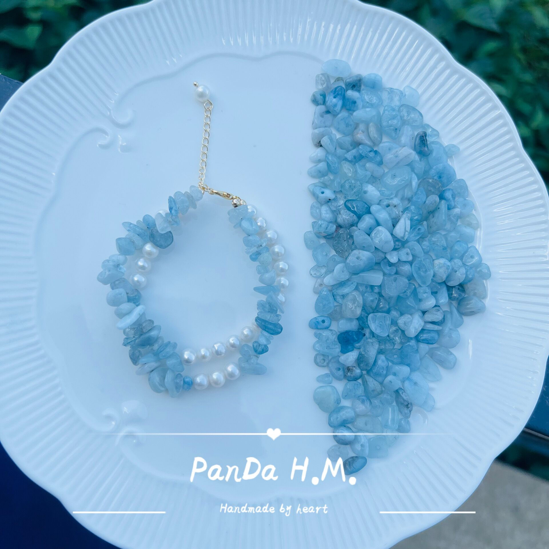 Double Blue gravel Freshwater pearl Bracelet