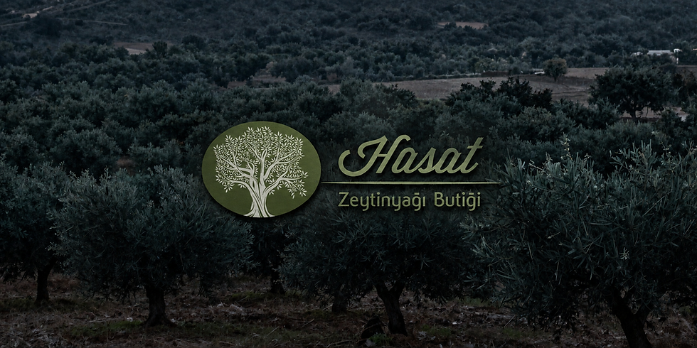 Graphic design logo featuring a stylized olive tree inside a green circular emblem set against a dark olive grove background. The aesthetic is rustic and artisanal, evoking tradition and natural quality.