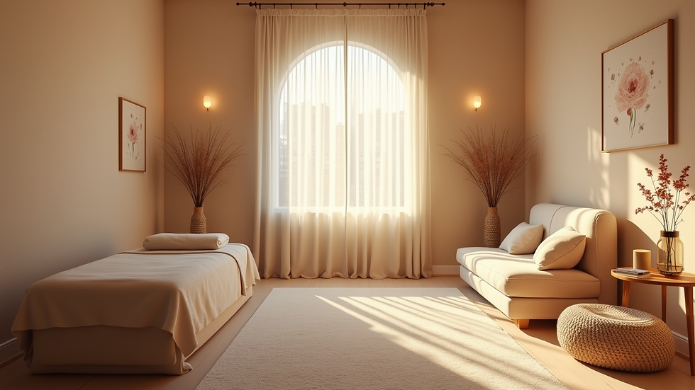 Close-up view of a serene reflexology space with calming decor