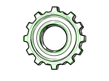 a 2D drawing of a cog with green rough s