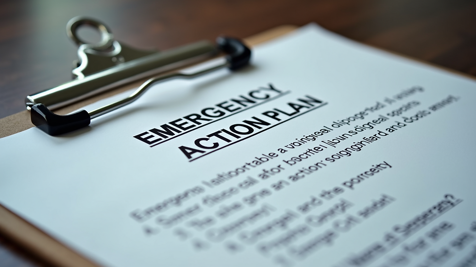 Close-up view of emergency action plan document on a clipboard