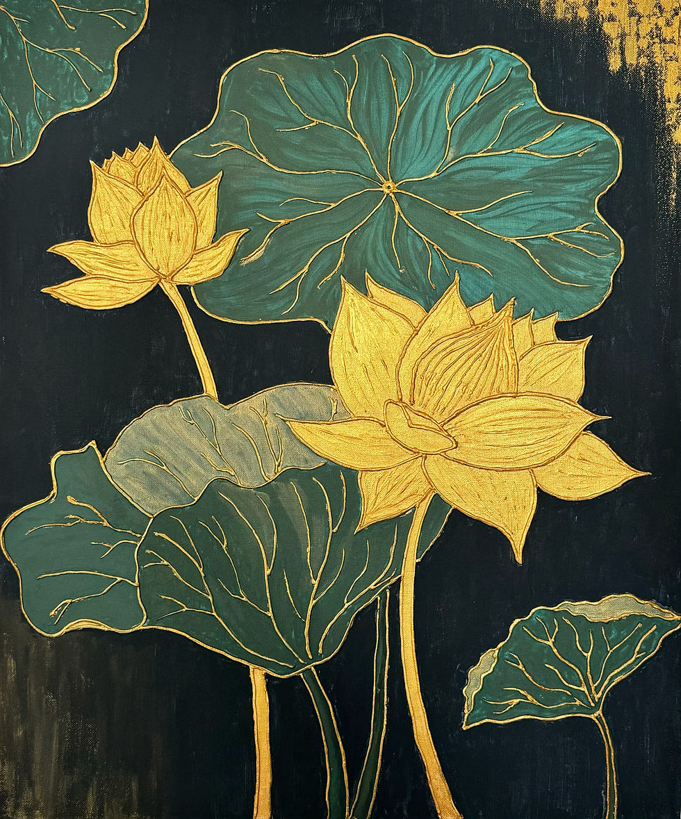 Golden Lotus - Texture Art on canvas 50x60cm