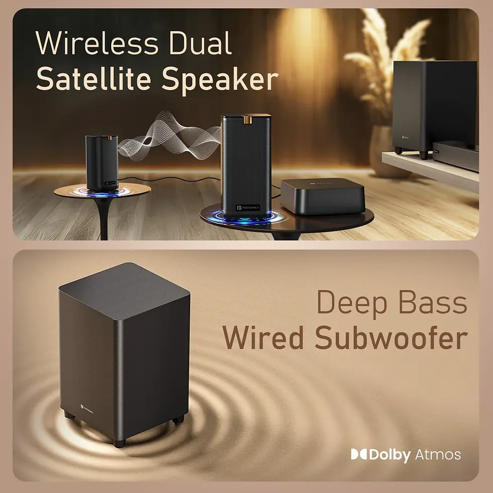 Thumbnail: Portonics Sound Slick X1 600W 5.1.2 Wireless Soundbar With Wired Soundwoofer