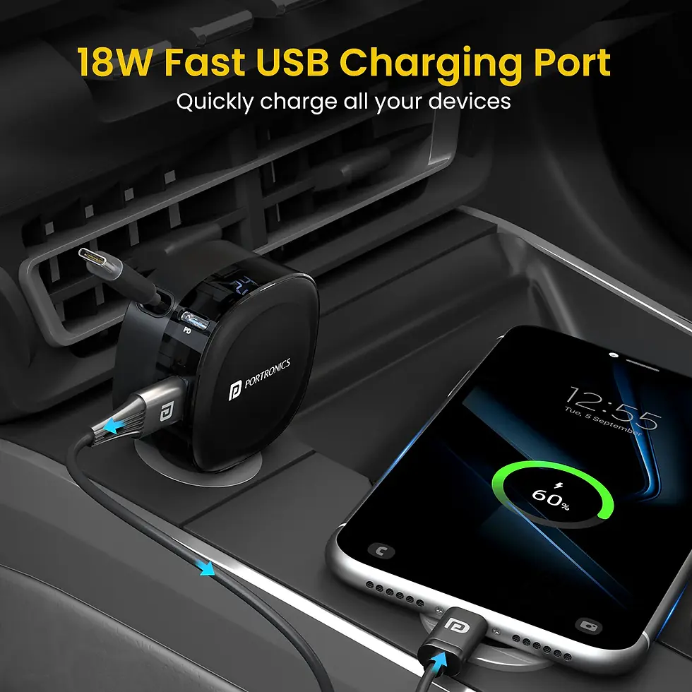Thumbnail: Portronics Car Power Flexo 60W Retractable Cable Car Charger With Dual Ports