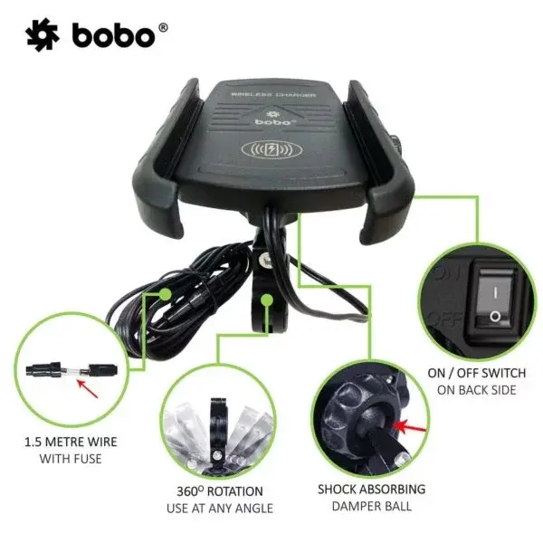 Thumbnail: BOBO BM6 Jaw-Grip Bike Phone Holder (with Fast 15W Wireless Charger)