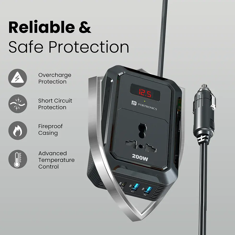 Thumbnail: Portronics Car Power III Pro 200W Car Inverter With Real Time Voltage Display