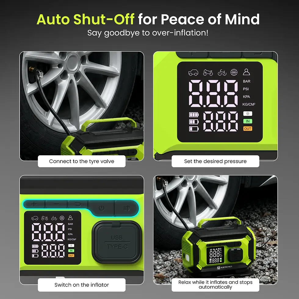 Thumbnail: Portronics Vayu Airpro 5-in-1 Corded & Cordless Air Pump For Car & Inflatables
