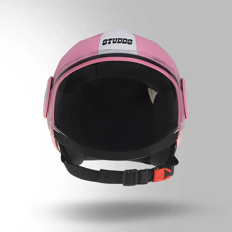 Thumbnail: STUDDS Urban Open Face Pink With Centre White Strip Helmet