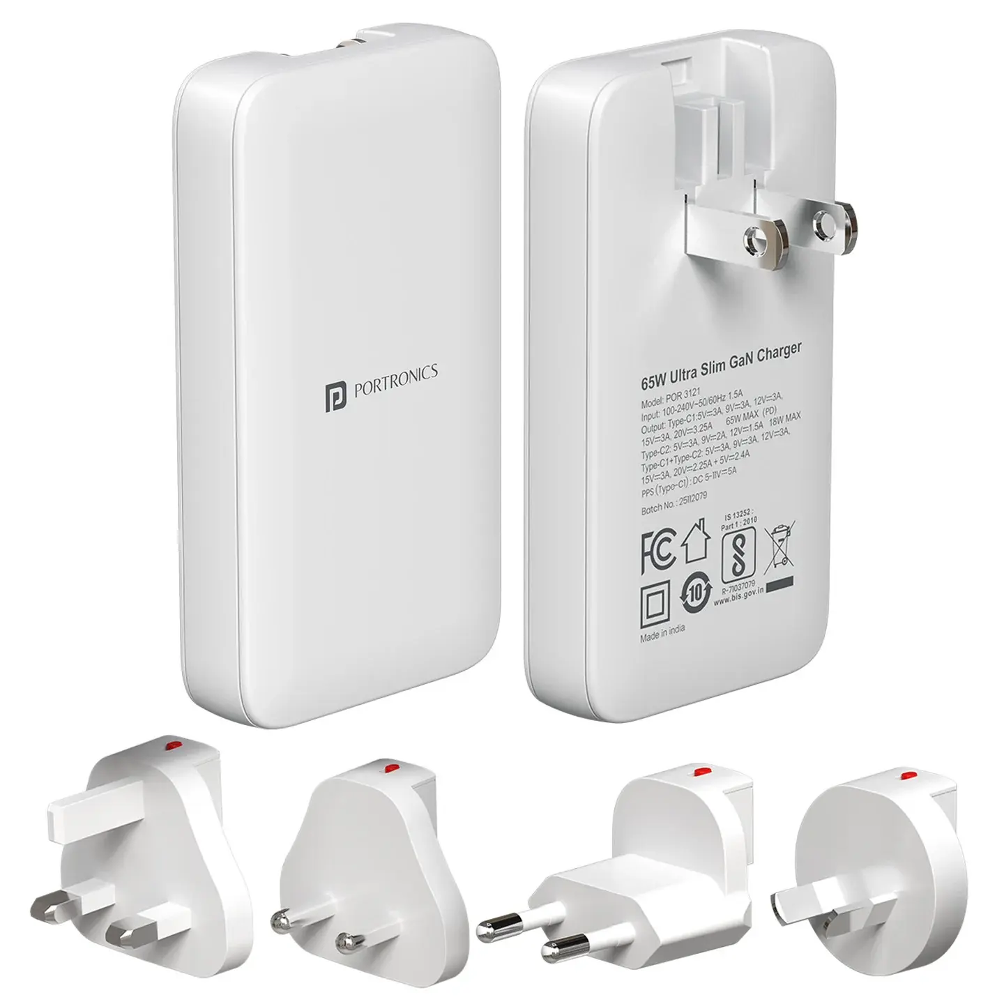 Portronics 65W Adapto 65U Ultra Slim Dual Port Fast Charging Travel Adapter