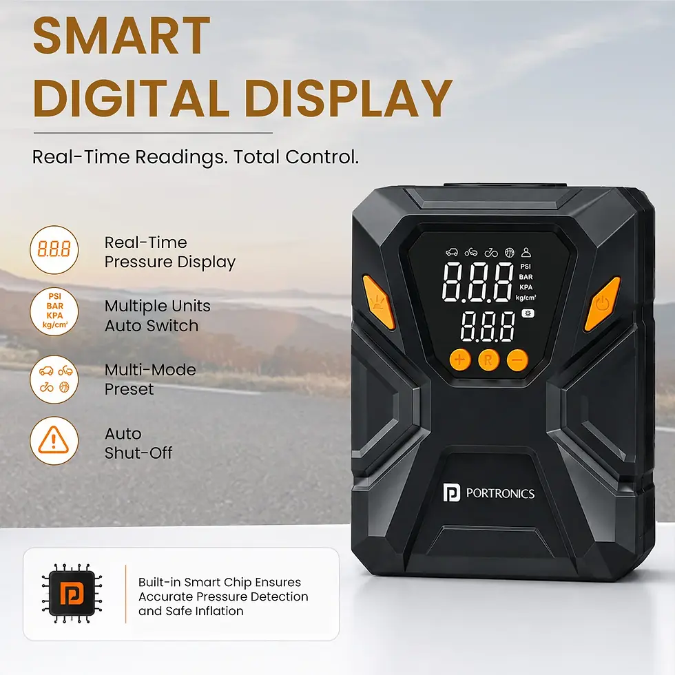 Thumbnail: Portronics Vayu Swift 150PSI Corded Tyre Inflator With LED Light