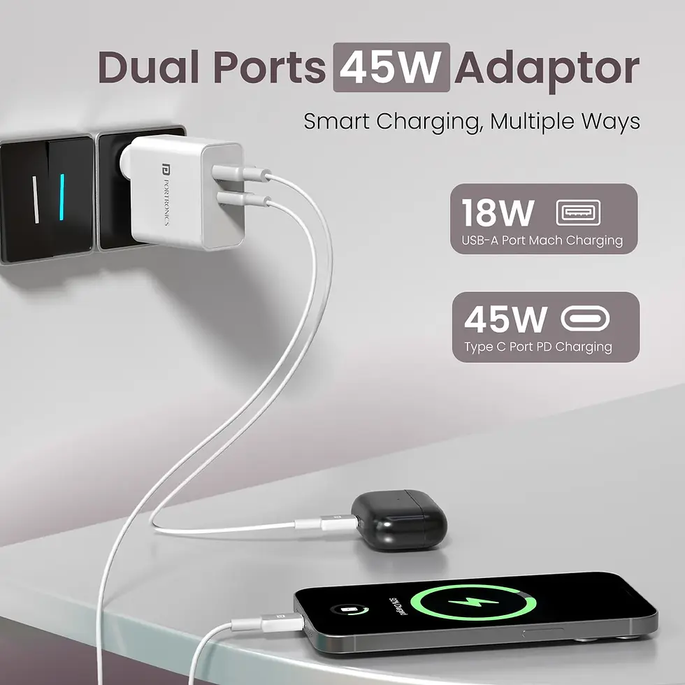 Thumbnail: Portronics Adapto 45B 45W Type C PD & USB-A Dual Port Adapter With Cable