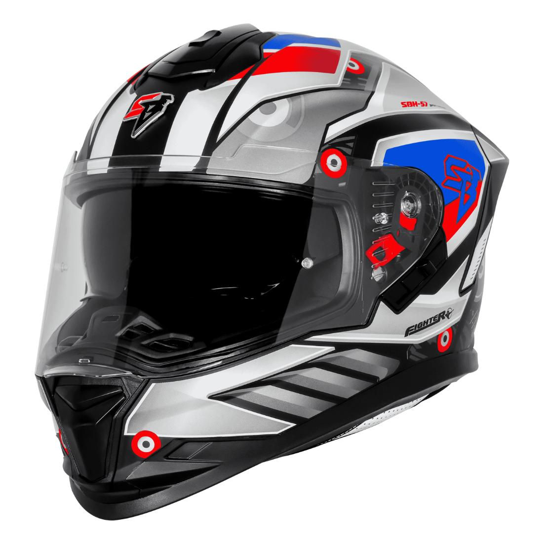 Steelbird SBH-57 ISS Fighter F8 Glossy Black With White Full Face Helmet