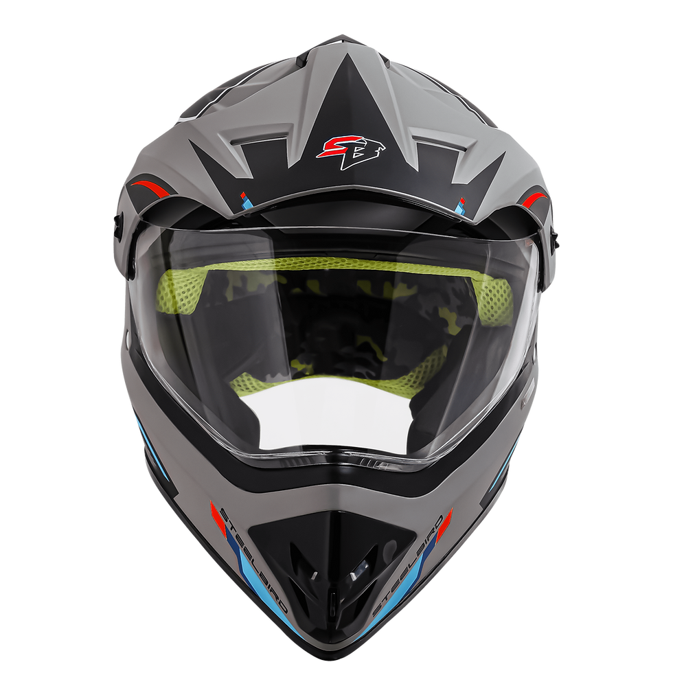 Thumbnail: Steelbird SBH-13 Racer Glossy Titanium Grey with Red Motocross Full Face Helmet