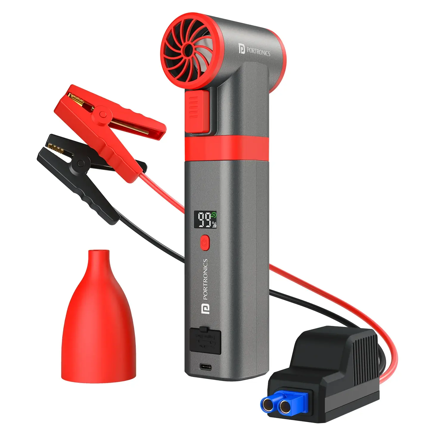 Portronics Volt Blast 2-in-1 Portable Car Jump Starter & High-Speed Air Blower