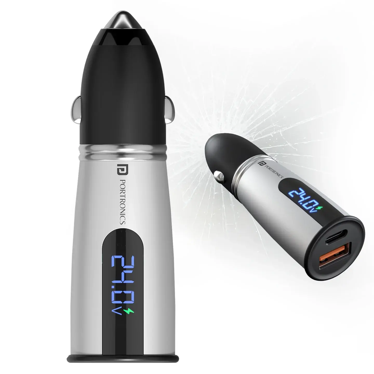 Portronics Car Power Armour 55.5W Dual Port Car Charger With LED Display