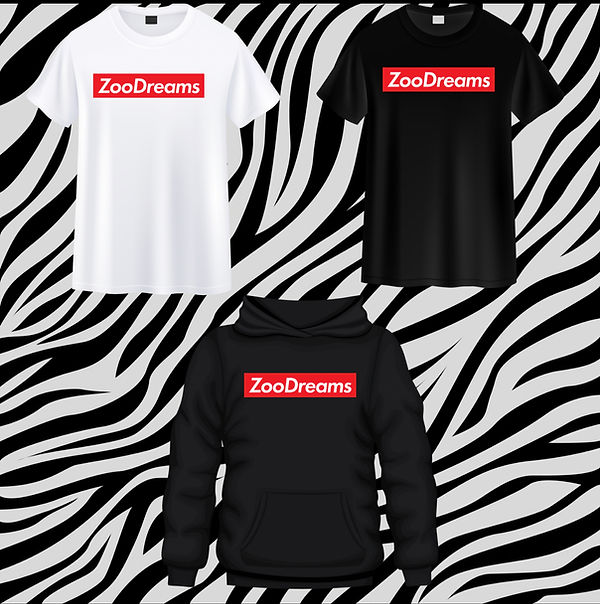 ZooDreams hoodie and shirts over zebra background