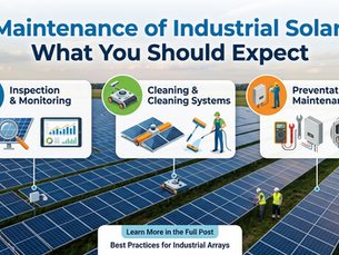 Industrial rooftop solar panels with technician performing maintenance and inspection to ensure optimal performance.