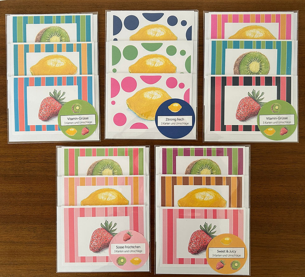 Poppiges Früchtekarten-Set