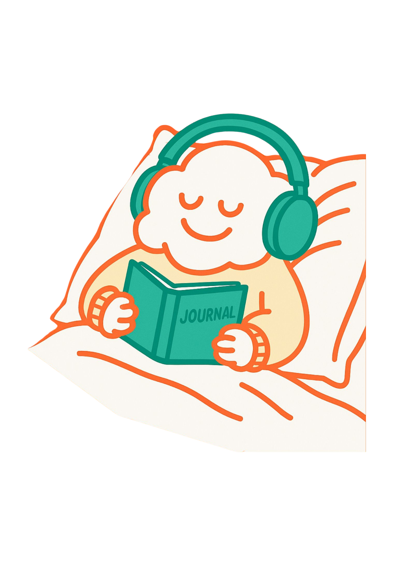 A chill cloud listenting to music on it's headphones while reading a journal