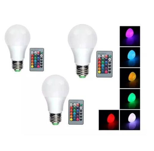 PACK 3 x Ampolleta Led E27 Rgb 5W Control Remoto Colores F210 con control remoto