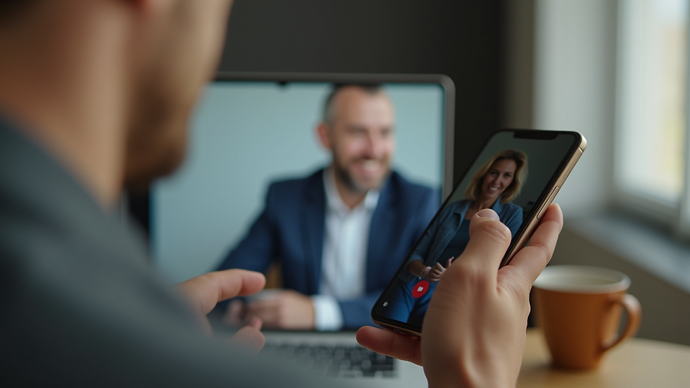 Close-up view of a smartphone displaying a video call with a counselor