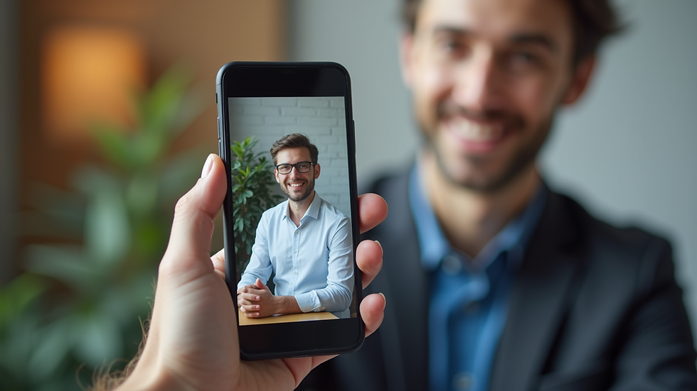 Close-up view of a smartphone screen showing a video call with a therapist