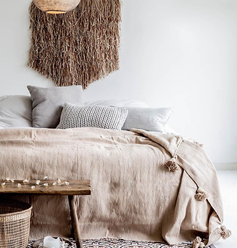 moroccan pom pom blanket 100% wool sand beige