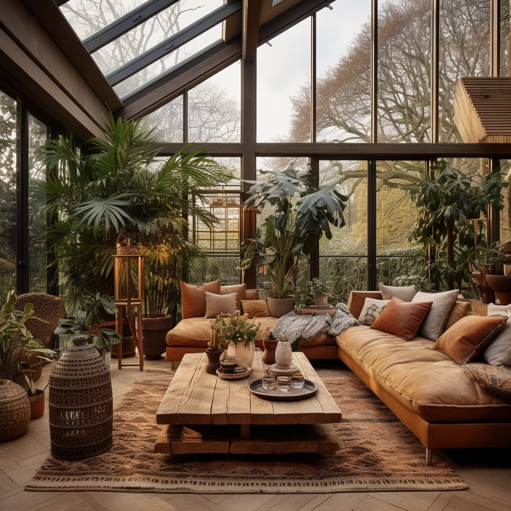 sunroom design, sunroom decoration, greenery, indoor garden, boho sunroom, london interior design