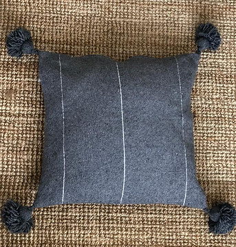 POMPOM CUSHION COVER 100% Wool & Cactus Fiber, Navy Blue