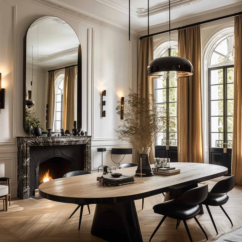 dining room design, london interior designer, mirror, luxury interior design, chic parisienne interior, art deco interior, hausmannien interior, best interior designer in europe