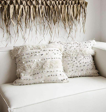 vintage moroccan handira pompom cushion cover natural white