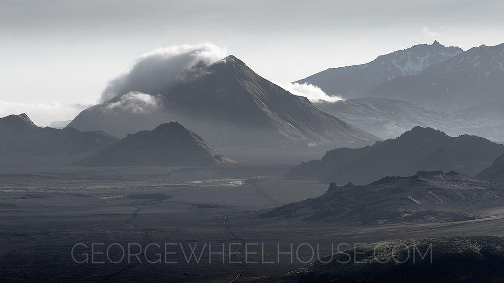 A portion of the Laugavegur Trail, Iceland, covered in a layer of ash.